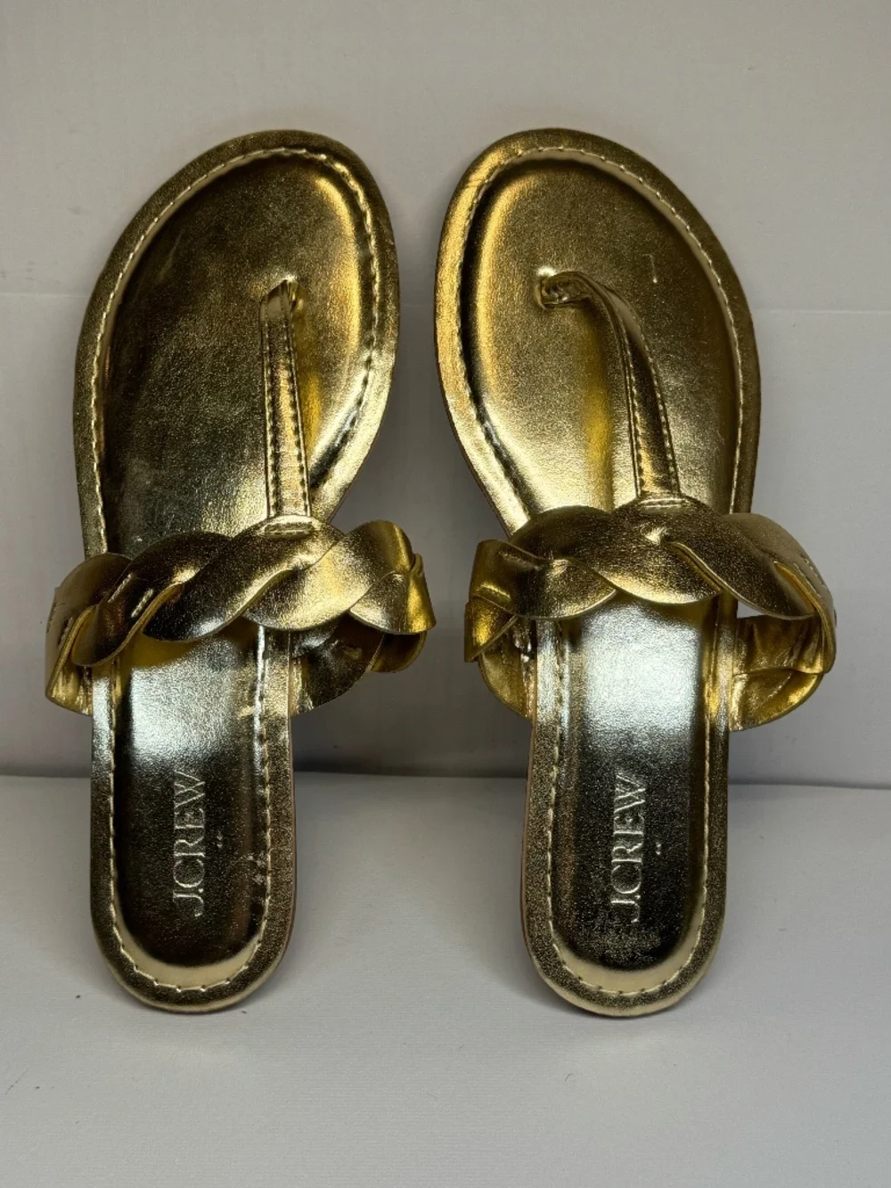 J. Crew Gold Metallic Braided Thong Sandals Flip Flops Size 7